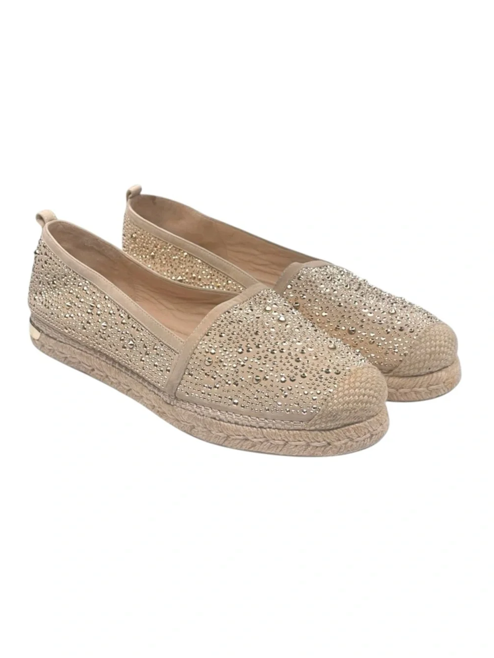 Stuart Weitzman ☀︎︎ Rockon Stud Flat Espadrilles ☀︎︎ Natural Gold Leather ☀︎︎ 9M